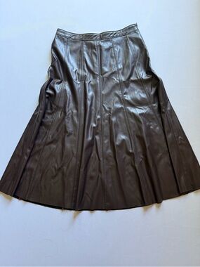Skies Are Blue Dark Brown A-Line Faux Leather Skirt